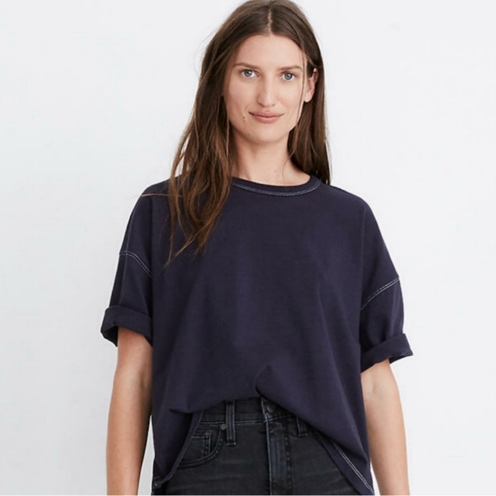 Madewell Navy boxy crop tshirt Small
